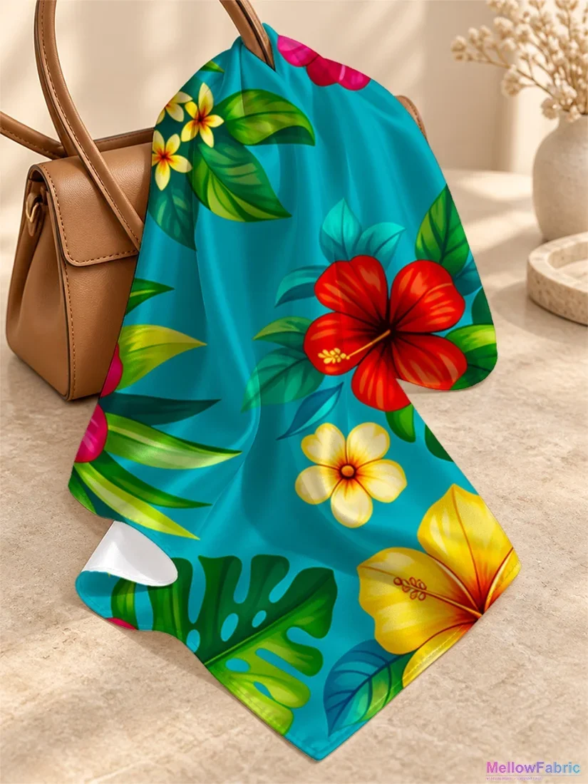 Платок женский с тропическими цветами и листьями 91×91 см