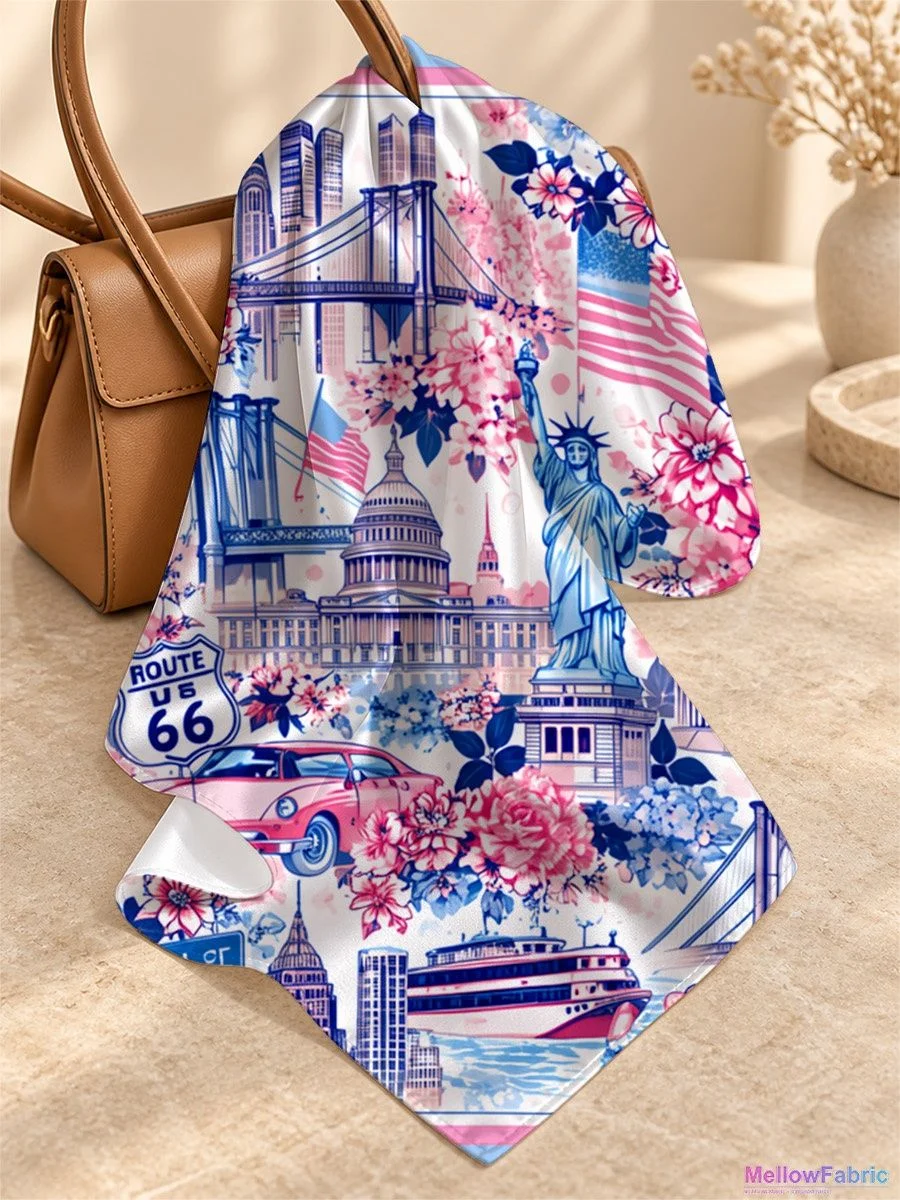 Платок женский с Statue Liberty и Эйфелевой башней 91×91 см