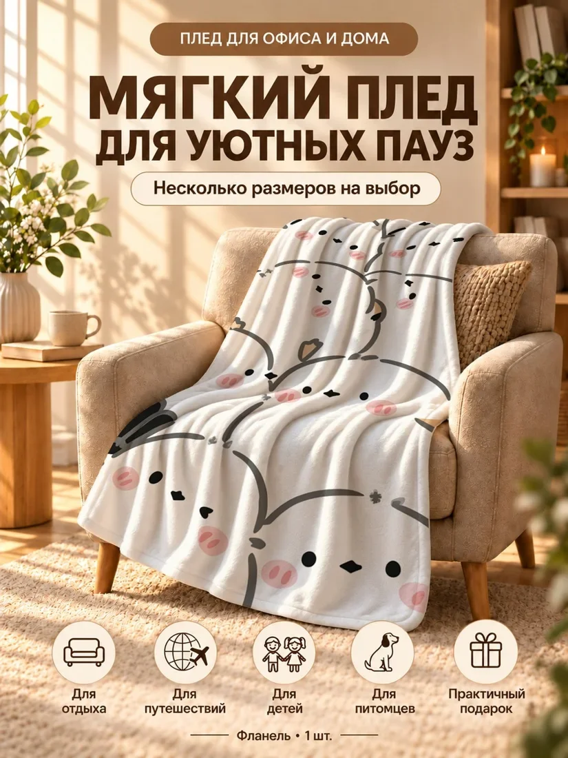 Плед с мультяшными свиньями и розовыми носиками на светлом фоне 80×120 см