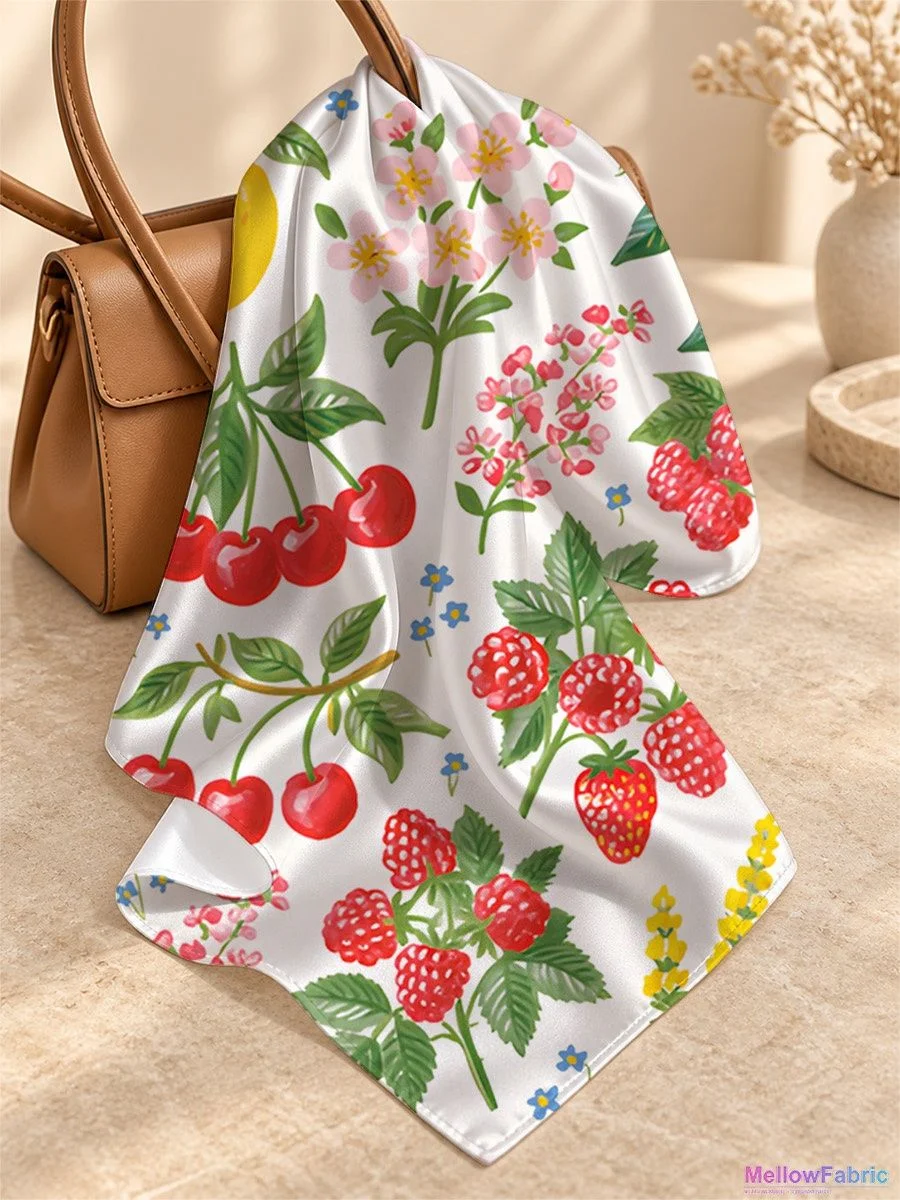 Платок женский с вишней, клубникой и малиной 91×91 см