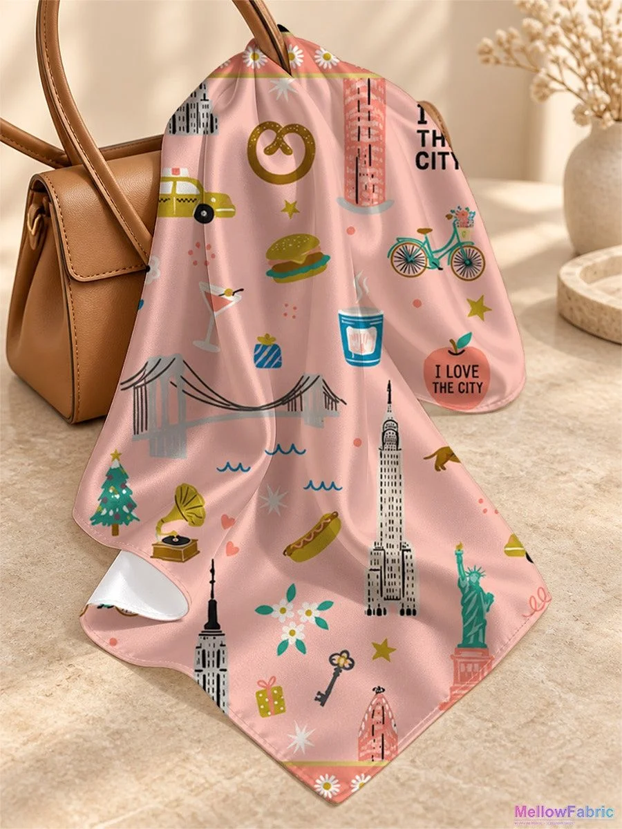Платок женский с Нью-Йорком, Эмпайр-стейт и собаками 91×91 см