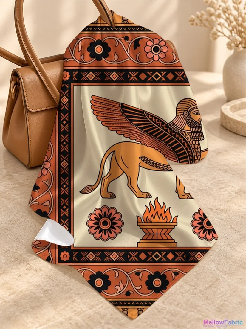 Платок женский с сфинксом и факелом 91×91 см