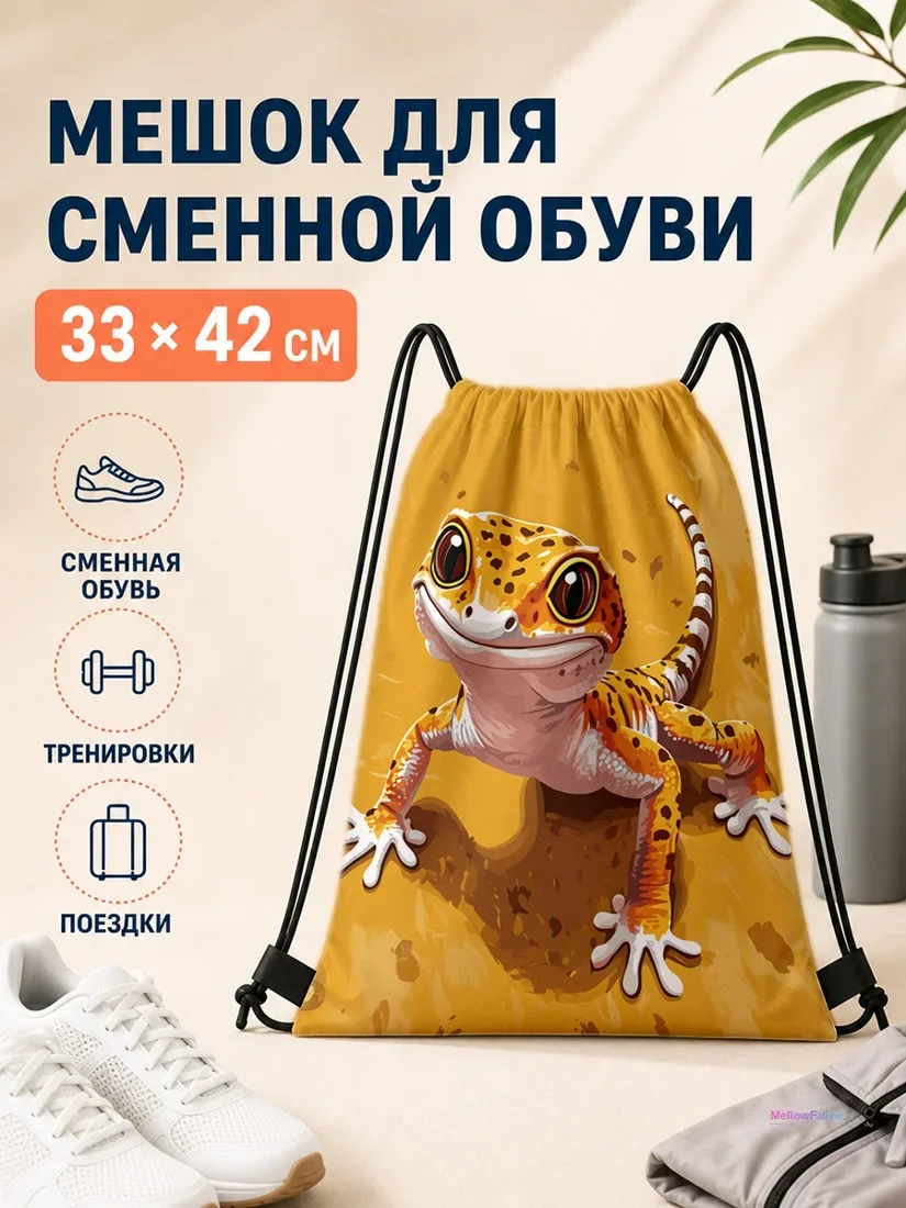 Мешок для сменной обуви с изображением ящерицы 33×42 см
