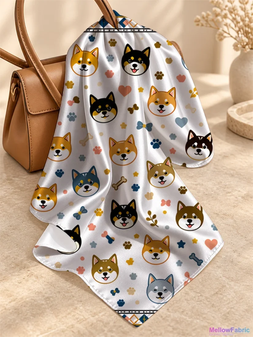 Платок женский с чихуахуа и костями 91×91 см