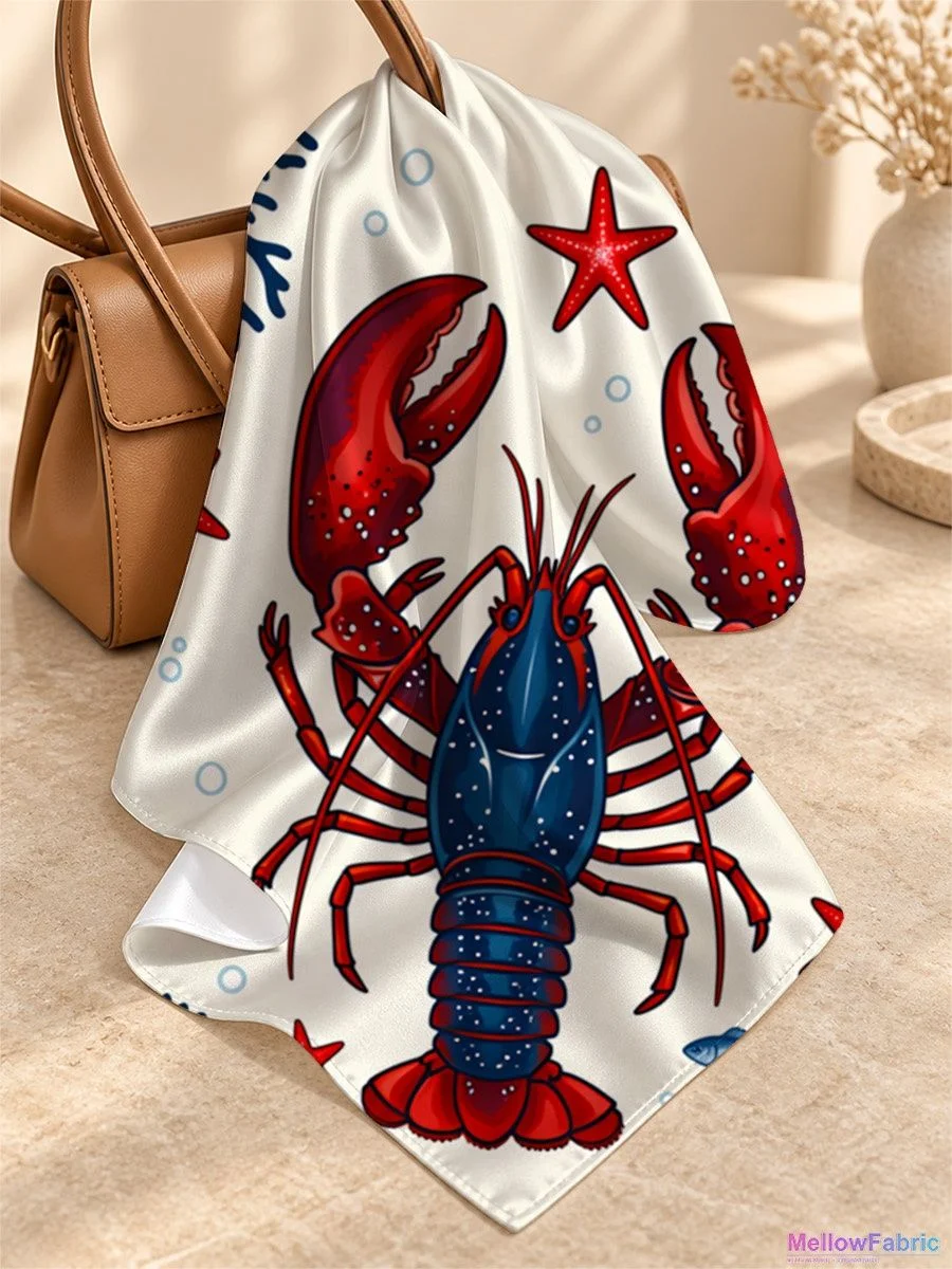 Платок женский с крабом, морскими звездами и кораллами 91×91 см