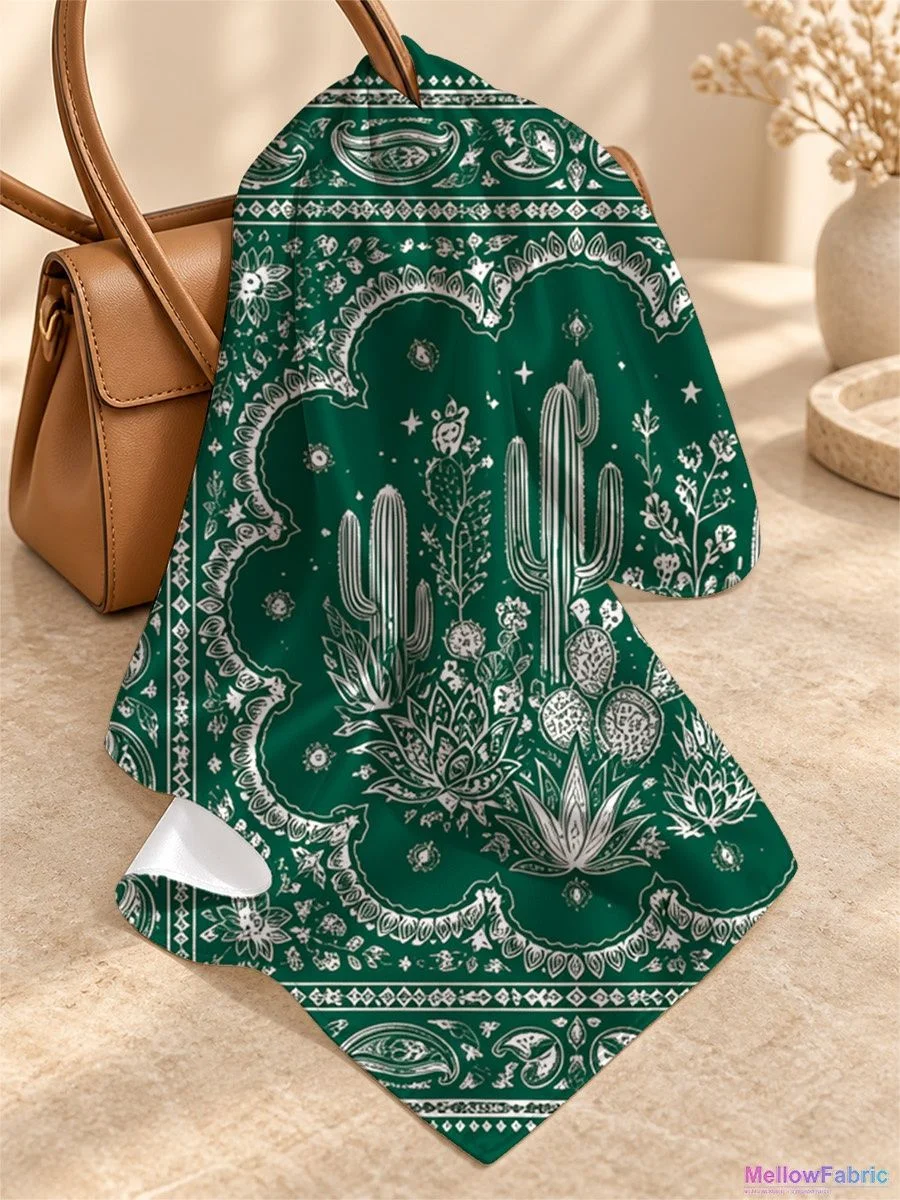 Платок женский с кактусами и алоэ 91×91 см