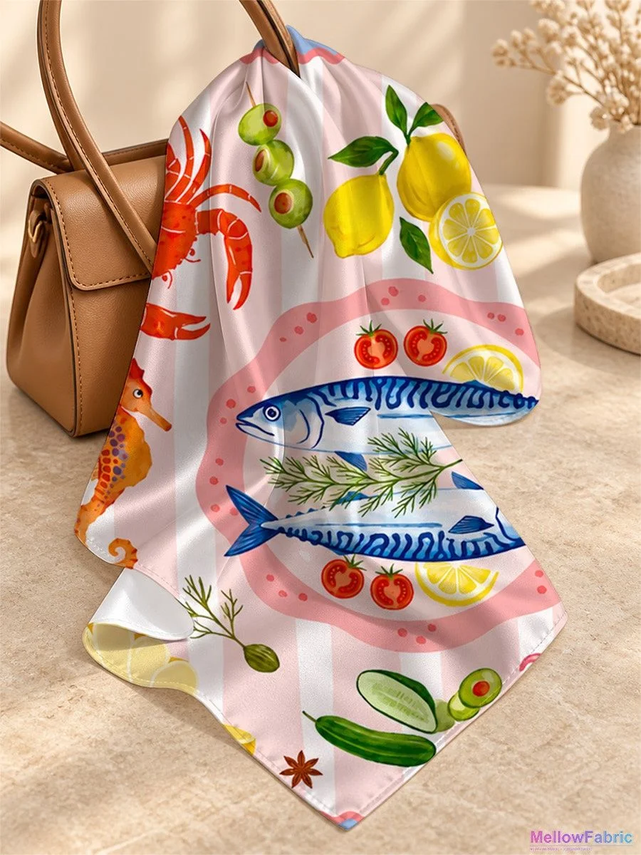 Платок женский с рыбой, крабом и крабом 91×91 см