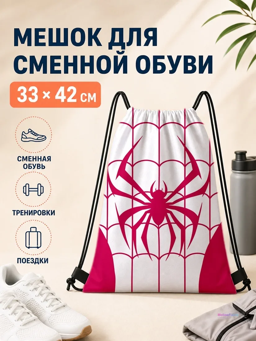 Мешок для сменной обуви с пауком и паутинкой 33×42 см